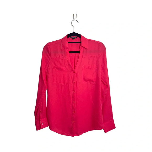 Express The Portofino Shirt Hot Pink Collared Button Down Blouse Small Women’s - Picture 10 of 10